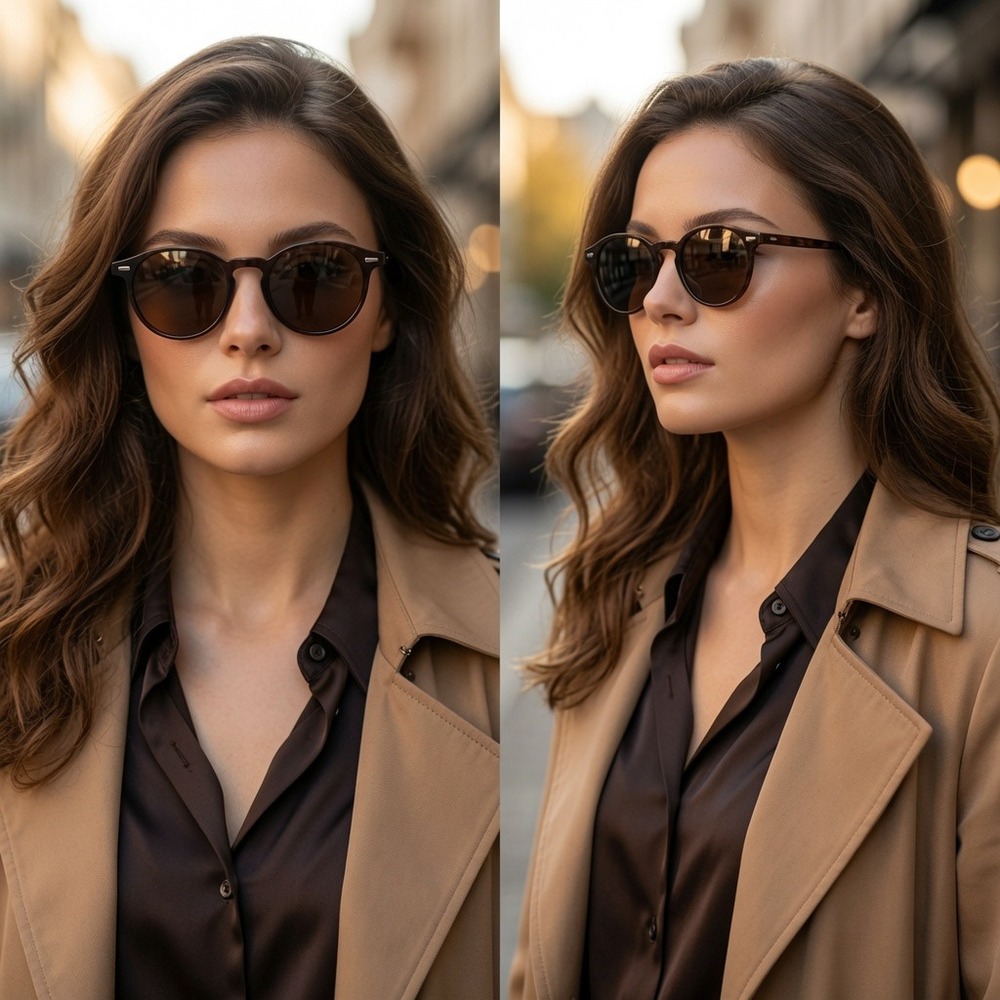 Women Round Tortoise Sunglasses Brown Amber Lens Retro Vintage Style Model Gafas